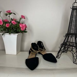 Black and gold strap flats